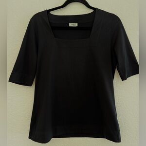 Akris Punto Elements Jersey Black Square Neck Short Sleeve Top Size 12